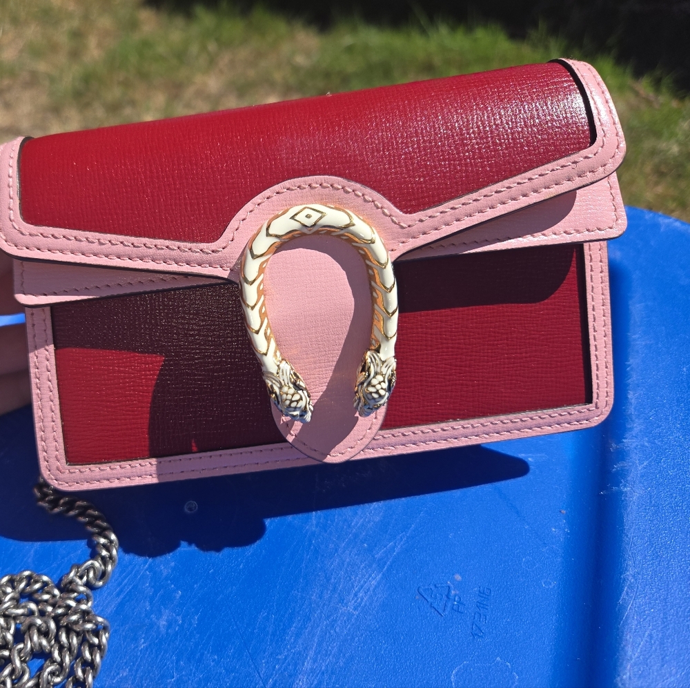 Limited Edition Gucci Dionysus Chain Wallet Leather Small, Mini, Red And Pink